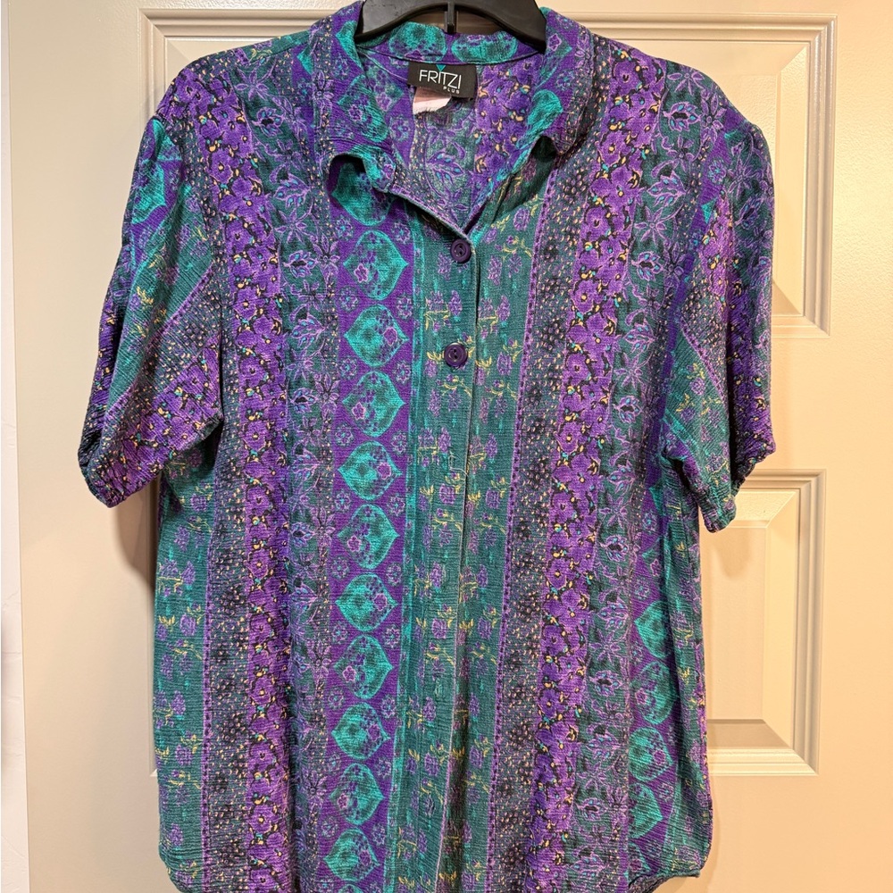 Fritz Women's Vibrant Button Down Shirt - Purple and Green